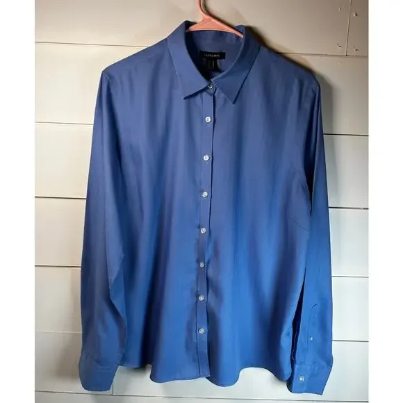 Lands End Shirt Mens, SIze 18 Blue Long Sleeve Traditional Fit Button Up - Picture 4 of 7